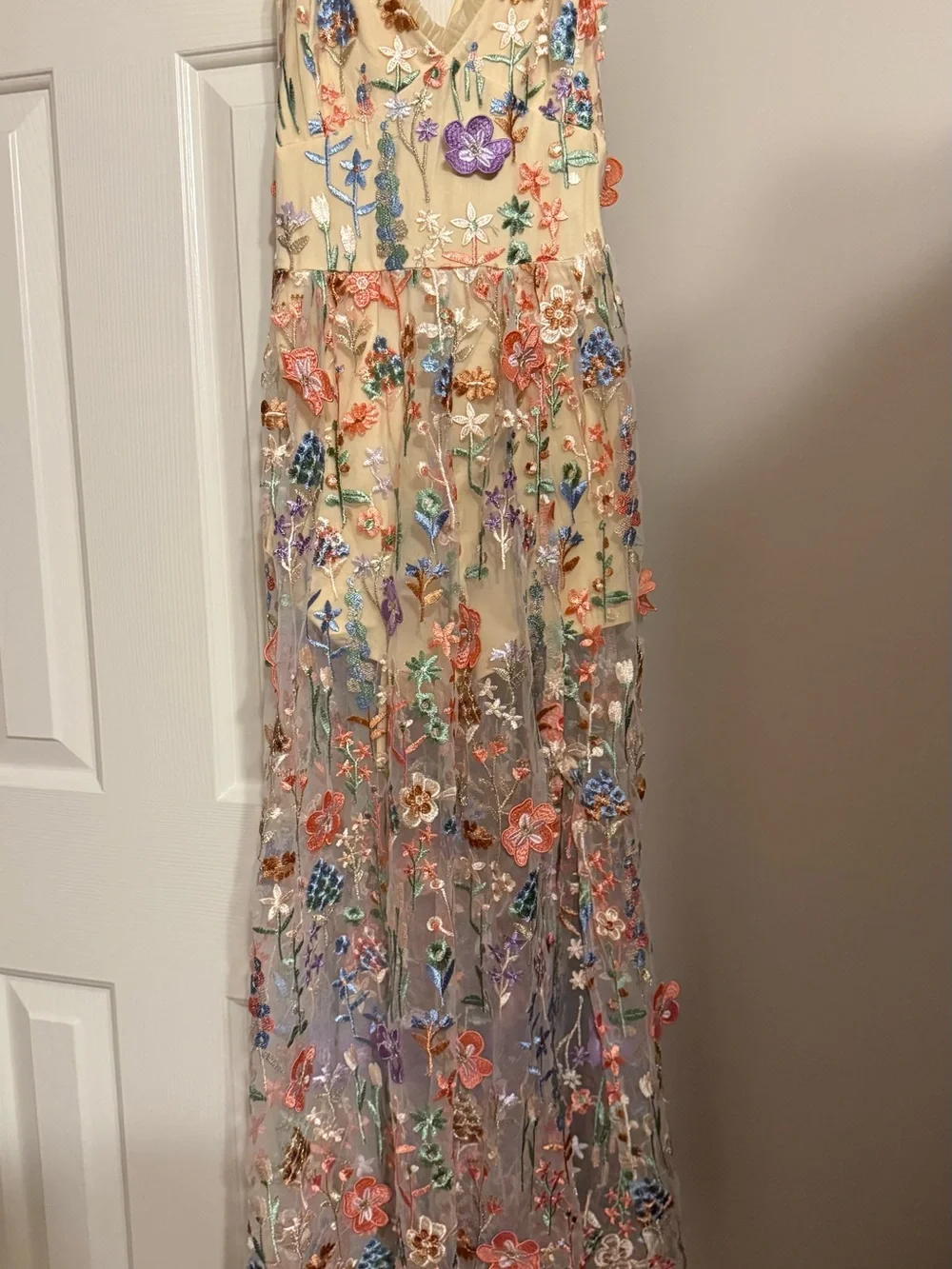 Mahryn Beige 3D Floral Embroidered Midi Bodysuit Dress - Picture 6 of 10